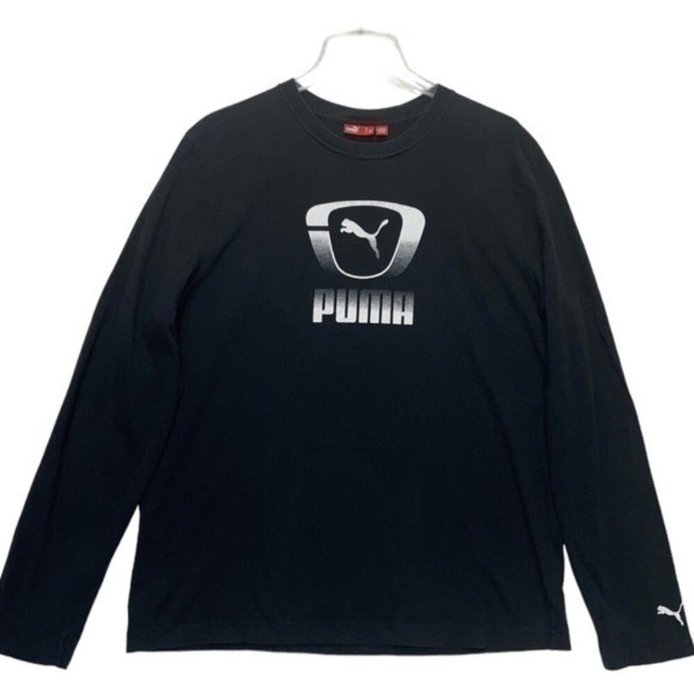 Puma Men’s Large Long Sleeve Logo T-Shirt Black Graphic Athletic Tee